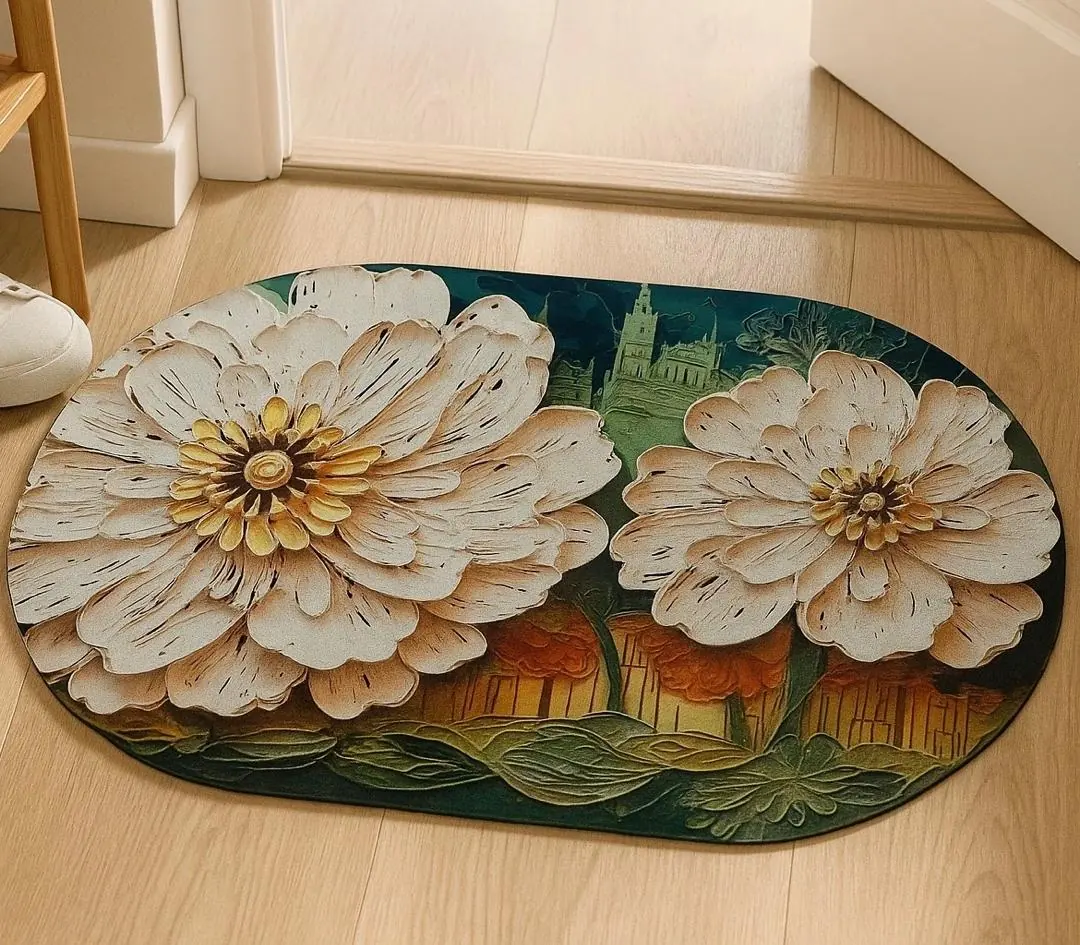 پادری طرح گل دوگانه سهبعدی سفید سایز 60×40