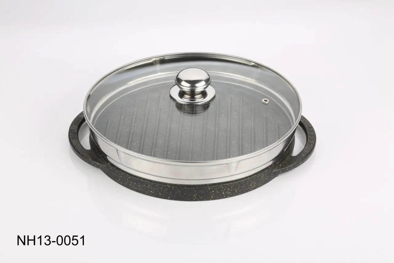تابه گریل چدنی سنگین گرد با درب مدل NH13-0051