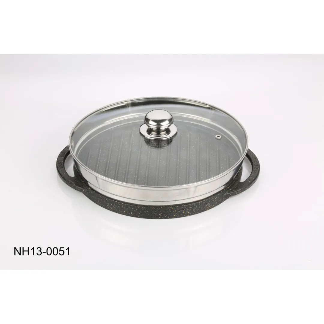 تابه گریل چدنی سنگین گرد با درب مدل NH13-0051